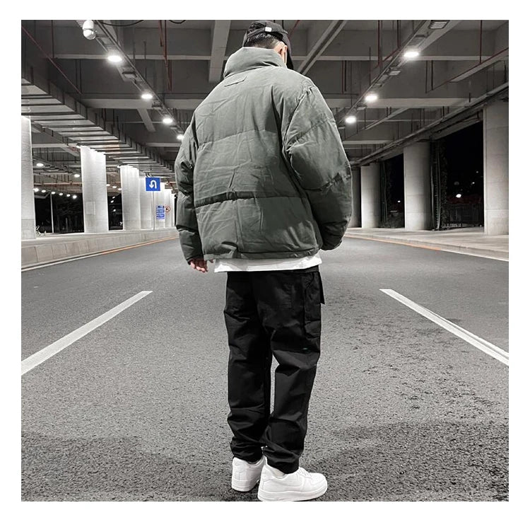 mens jacket winter parkas streetwear thicken warm washed solid zipper cotton padded bomber jackets harajuku fashion casual coat unique default style 4866