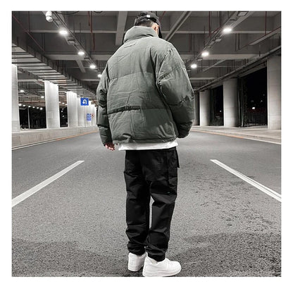mens jacket winter parkas streetwear thicken warm washed solid zipper cotton padded bomber jackets harajuku fashion casual coat unique default style 4866