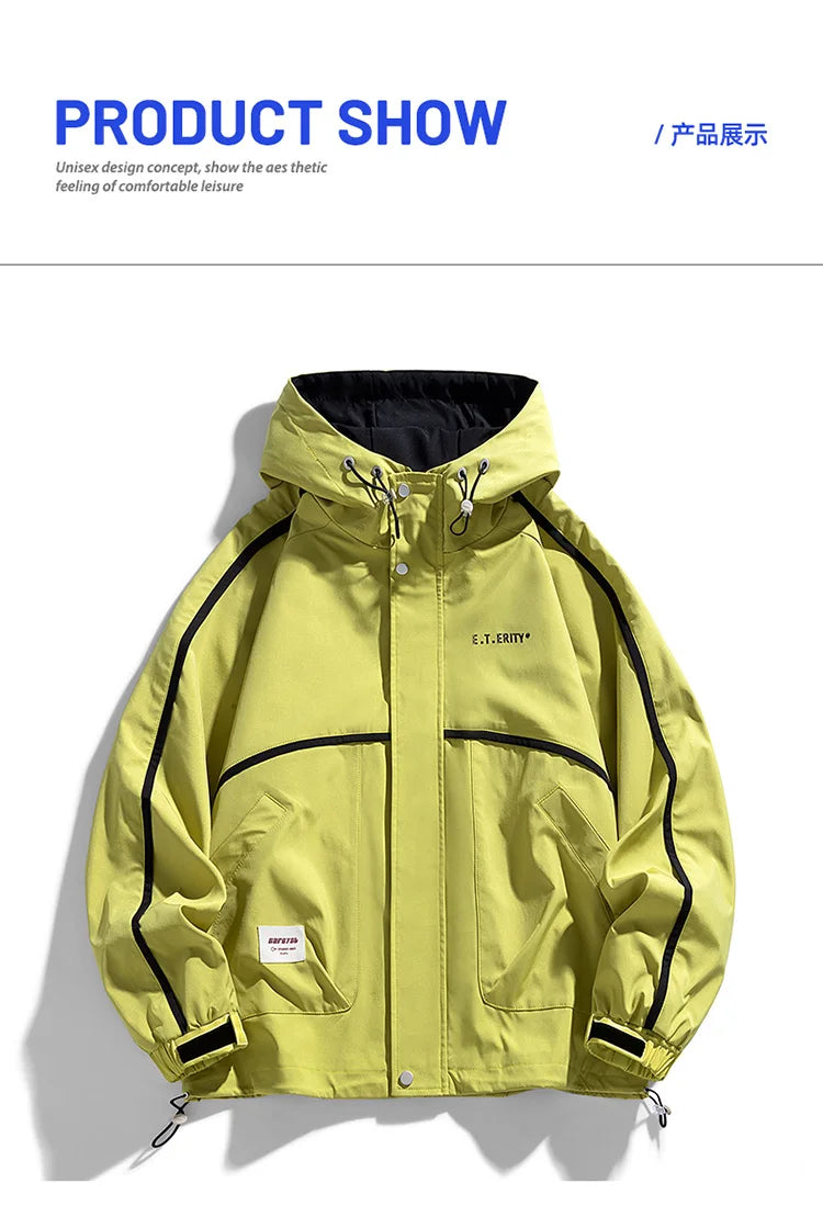 mens hooded jacket clashing colours jackets letter print jacket streetwear casual outdoor coats 2024 spring fall male clothing unique default style 5216