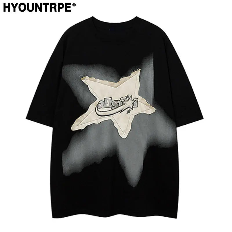 Men Oversized T Shirt Star Spliced Harajuku Streetwear Tshirts New Unisex Fashion Casual Loose Cotton Hip Hop Y2K T-shirt Tops Street King Limited