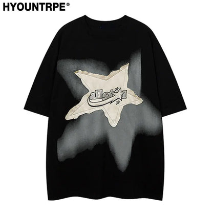 Men Oversized T Shirt Star Spliced Harajuku Streetwear Tshirts New Unisex Fashion Casual Loose Cotton Hip Hop Y2K T-shirt Tops Street King Limited