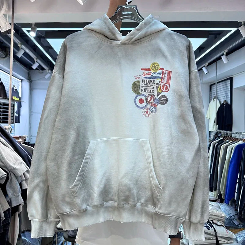 24AW do dirty damage print fleece hoodie Street King Limited