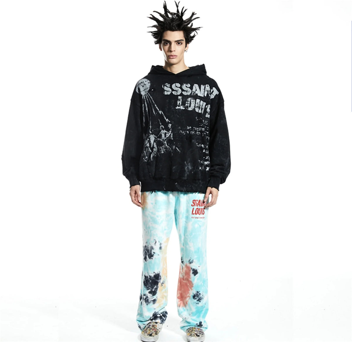SSAINT LOUIS Vintage Fashion High-Street Retro Casual Loose Letter Printed Hooded Sweatshirt Hoodies Street King Limited