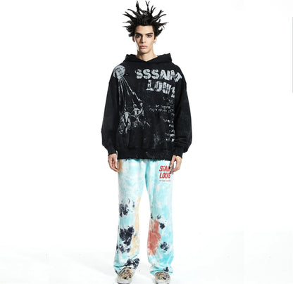 SSAINT LOUIS Vintage Fashion High-Street Retro Casual Loose Letter Printed Hooded Sweatshirt Hoodies Street King Limited