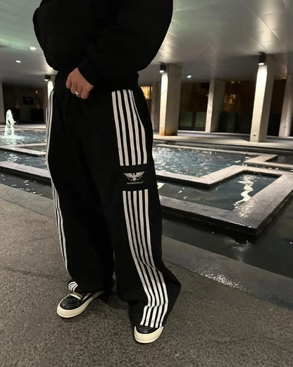 Trendy Brand American Retro Classic Striped Loose Sweatpants Hip-hop Streetwear Y2K Harajuku High-waisted Wide-leg Casual Pants Street King Limited