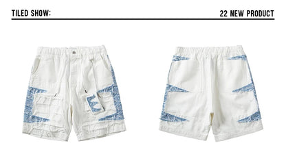 Mens High Street Denim Jean Shorts Casual Loose Destroyed Ripped Holes Loose Shorts Patchwork Hip Hop Streetwear Short Joggers Street King Limited