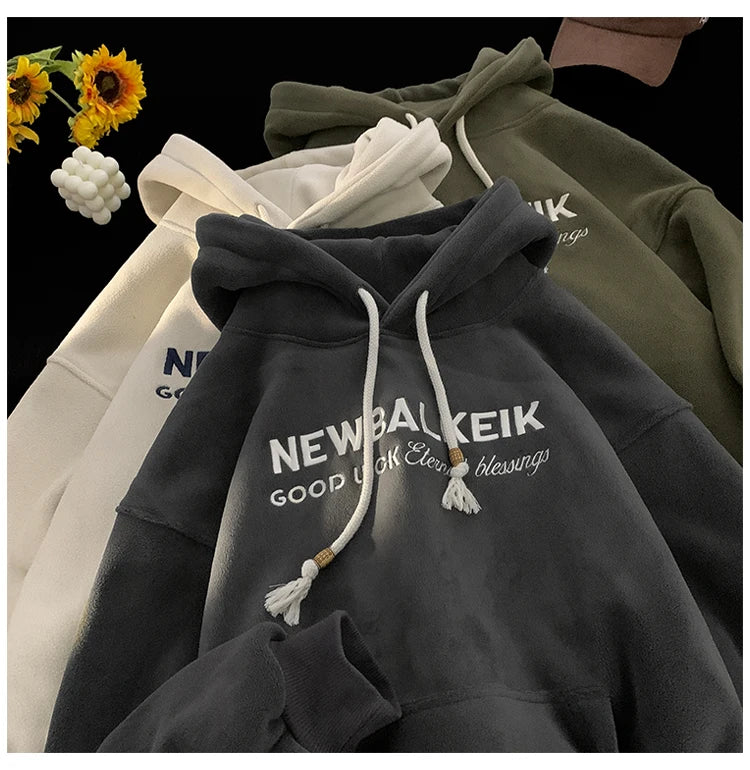 Winter Warm Thickened Casual Men's Hoodie Korean Fashion Embroidery Letters Sweater Harajuku Street Unisex Hoodies Street King Limited