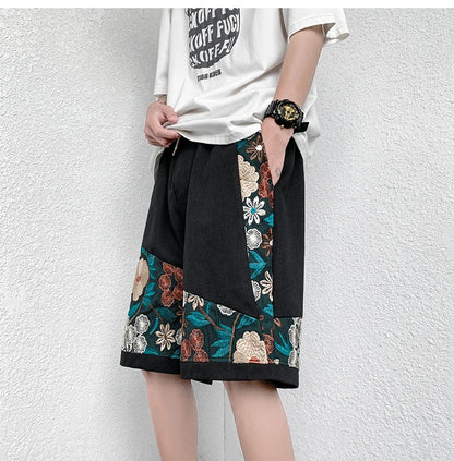 Summer Embroidery Shorts Men Fashion Casual Flower Shorts Mens Japanese Streetwear Loose Hip-hop Straight Shorts Men Plus Size Street King Limited
