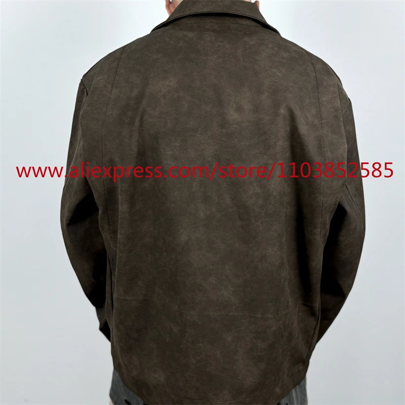autumn and winter vintage long sleeved leather jacket american heavy duty motorcycle high street short style distressed lapel relaxed fit shorts