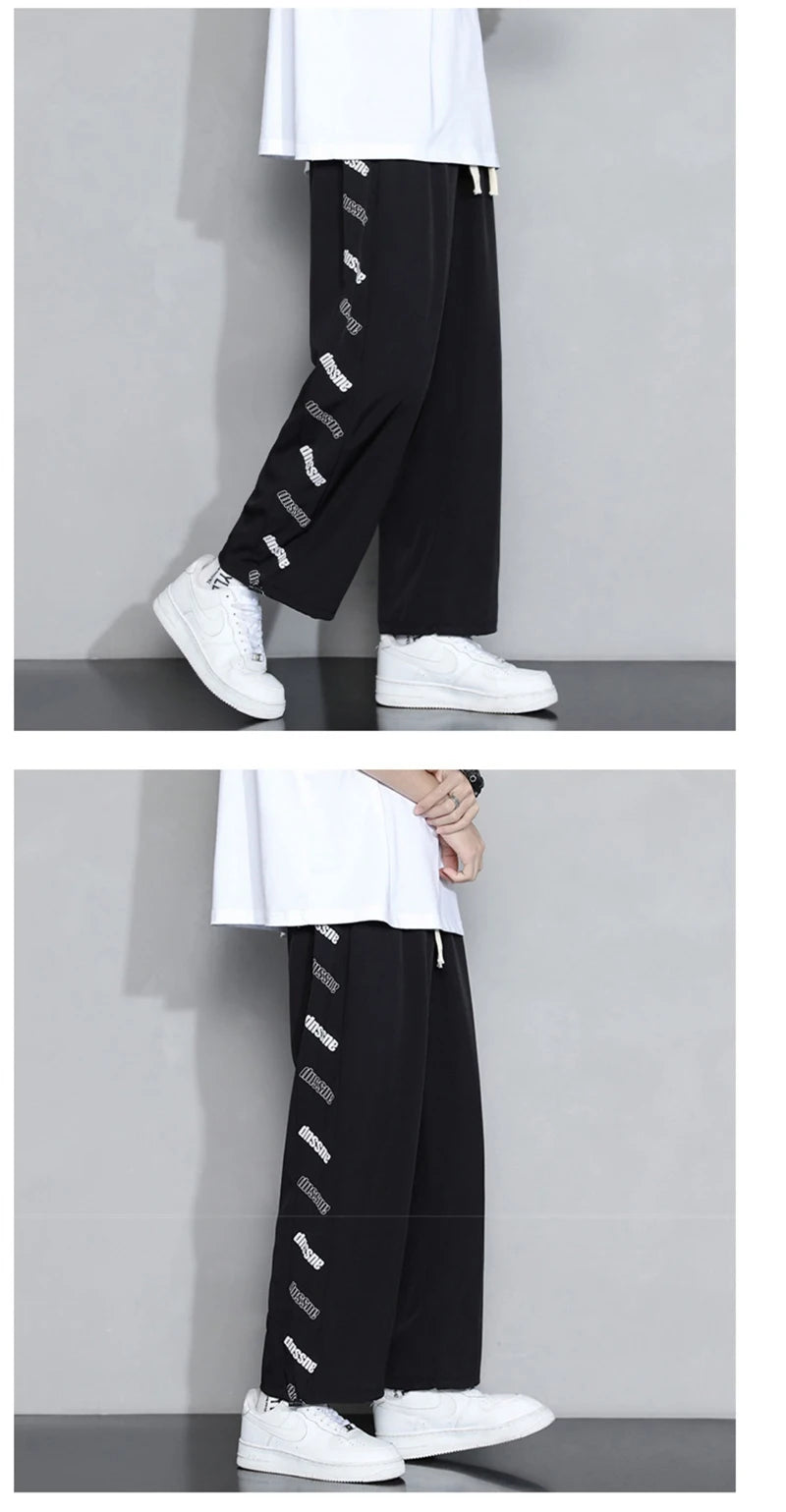 summer side letter printed straight pants mens drawstring sports joggers sweatpants y2k streetwear baggy casual trousers unique joggers style 883