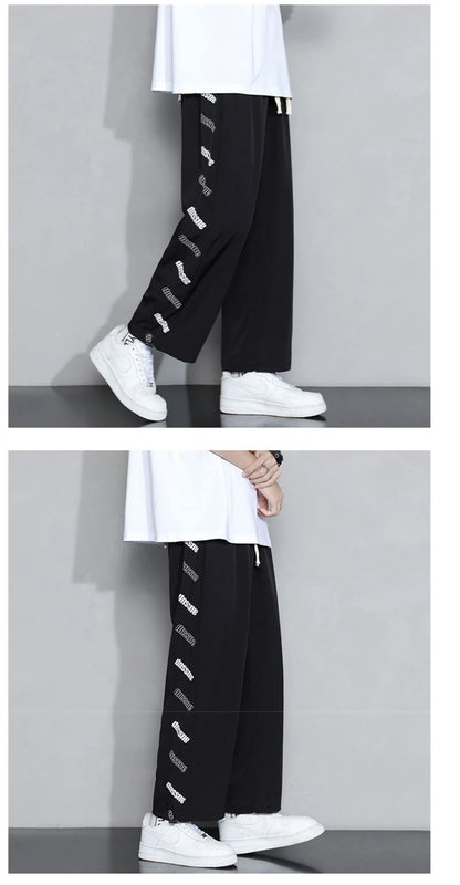 summer side letter printed straight pants mens drawstring sports joggers sweatpants y2k streetwear baggy casual trousers unique joggers style 883