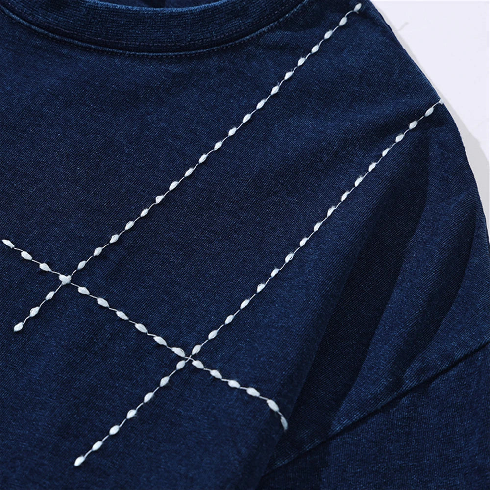 2024 Hip Hop T-Shirt Black Blue Streetwear Water Droplet Embroidery T-shirts Casual Cotton Unisex Tshirt Men Tops Tees Hipster Street King Limited
