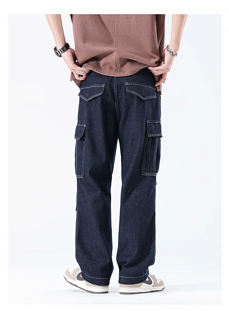 men autumn summer streetwear fashion plus size loose casual straight cargo jeans pant campus boy jeans trousers unique cargo style 2278
