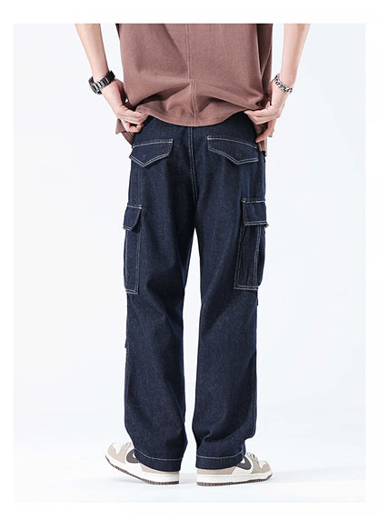 men autumn summer streetwear fashion plus size loose casual straight cargo jeans pant campus boy jeans trousers unique cargo style 2278