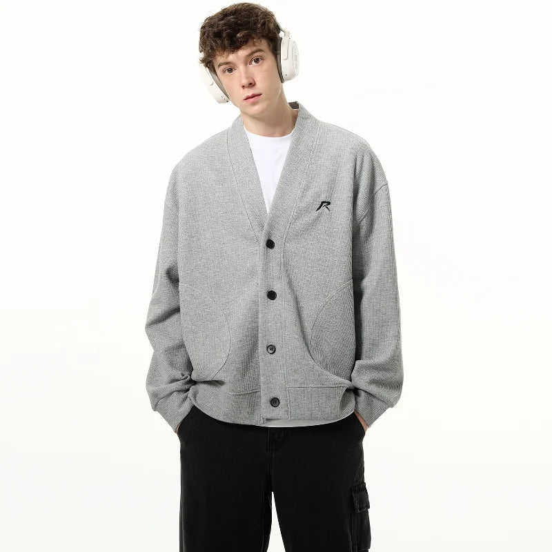 American V-neck Mens Cardigan Spring New Embroidered Casual Loose Couple Knitted Coats Single Breasted Solid Sweater Jackets Street King Limited