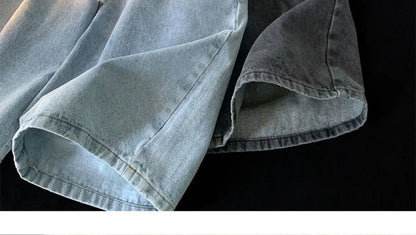 American denim shorts men's summer thin denim shorts elastic waist loose American retro high street pants men clothing y2k tops Street King Limited