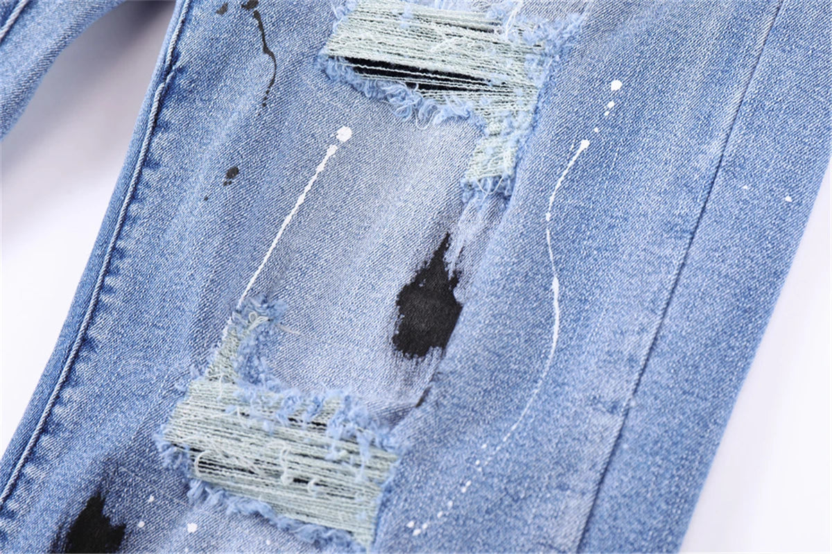 mens vintage jeans 2023 new ripped holes straight denim pants streetwear hip hop harajuku jeans trousers unique jeans style 3808