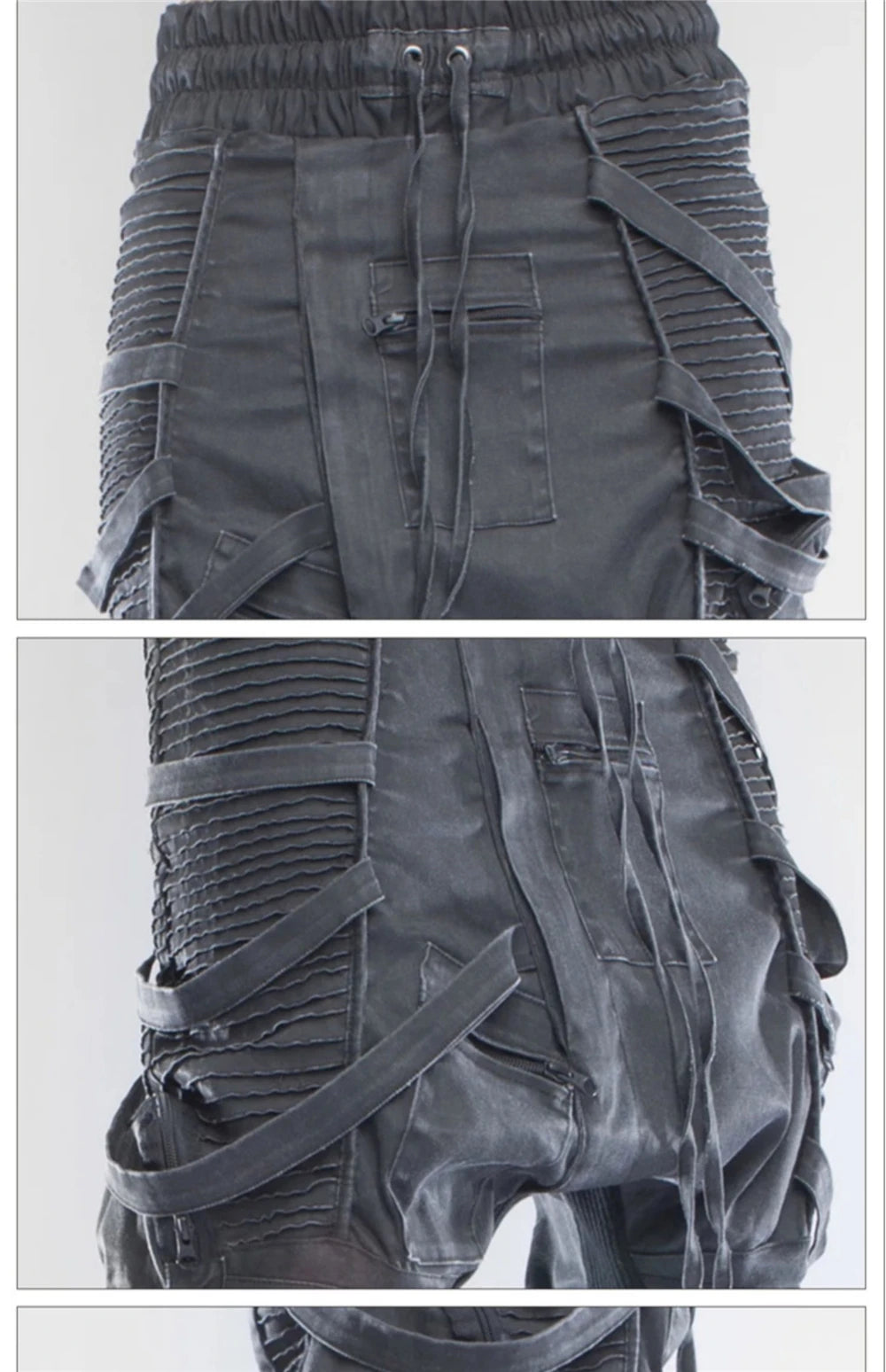 vintage motorcycle trousers joggers mens asymmetric straped pleated cross pants function elastic waist trousers unique joggers style 3596