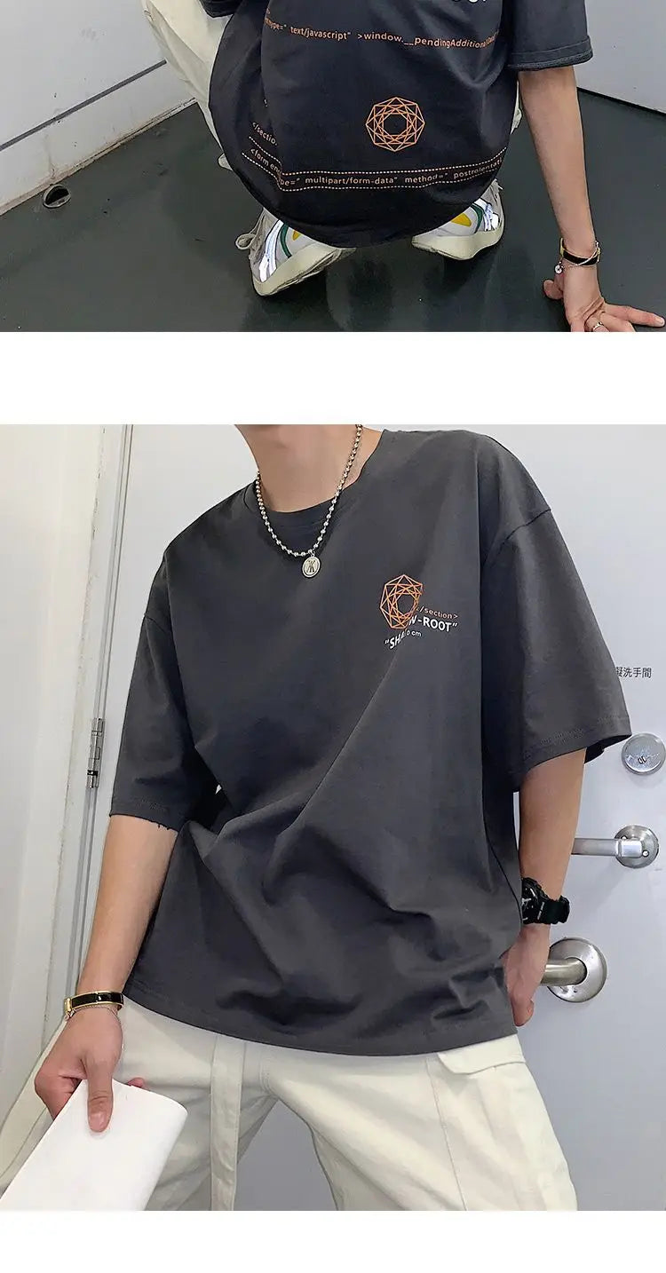 Summer quarter-sleeved men's T-shirt ins clothes trend Korean style loose mid-sleeve short-sleeved T-shirt half-sleeved T shirts Street King Limited