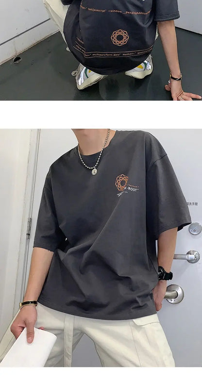 Summer quarter-sleeved men's T-shirt ins clothes trend Korean style loose mid-sleeve short-sleeved T-shirt half-sleeved T shirts Street King Limited
