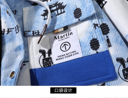 full print jackets for men spring autumn new colour clash hooded coat chest pockets design y2k jackets large size hip hop unique default style 5869