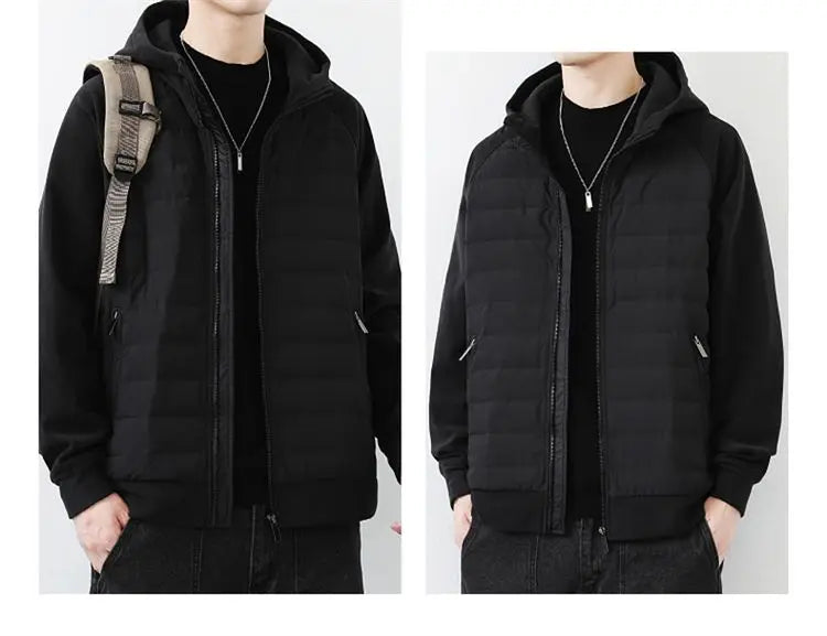 90 duck down jacket men fashion splice loose casual lightweight down hooded down jacket winter warm hoody coat outerwear unique default style 1138