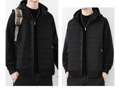 90 duck down jacket men fashion splice loose casual lightweight down hooded down jacket winter warm hoody coat outerwear unique default style 1138