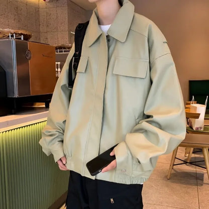 american motorcycle pu leather jacket mens 2024 new streetwear street hip hop trend coats spring new multi pocket lapel outwear unique default style 2890