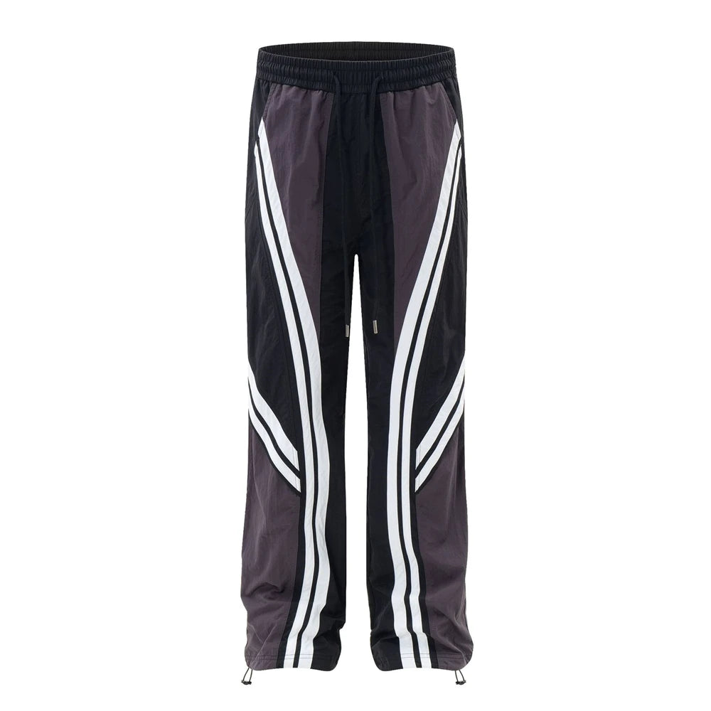 men black sports pants y2k striped patchwork joggers baggy pants hip hop casual drawstring waist quick drying trousers unique joggers style 3728