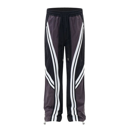 men black sports pants y2k striped patchwork joggers baggy pants hip hop casual drawstring waist quick drying trousers unique joggers style 3728