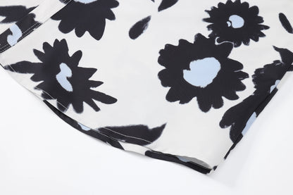 Summer 24SS Vintage Retro Black Flower Direct Print High-Street Casual Beach Style Quality Cold Short Sleeve Shirt Street King Limited