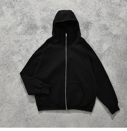 Streetwear Solid Color Ninja Zipper Hoodies Men's Fleece Turtleneck Cardigan Outdoor Oversized Hoody Plus Velvet Charge Coat Street King Limited