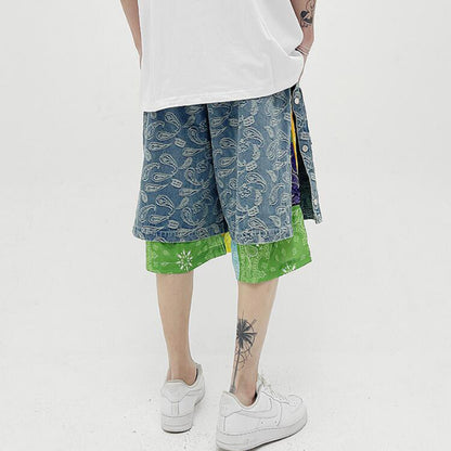 hip hop loose shorts elastic waist pants fashion patchwork half pant mens summer casual drewstring streetwear sportswear jogger unique joggers style 2422