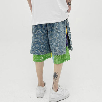 hip hop loose shorts elastic waist pants fashion patchwork half pant mens summer casual drewstring streetwear sportswear jogger streetwear sweatpants