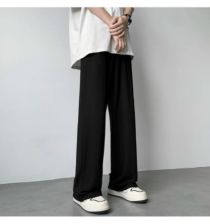 summer pleated pants men fashion oversized ice silk pants men japanese streetwear hip hop loose straight pants mens trousers unique default style 1260