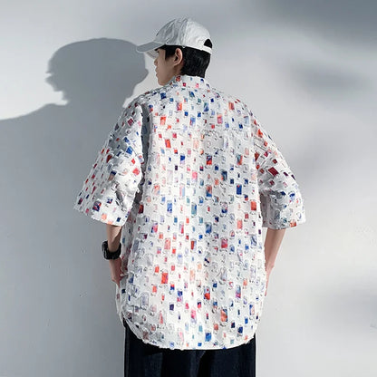 Summer Short Sleeved Shirt Men Fashion Retro Hollowed Out Shirt Men Streetwear Loose Colored Plaid Shirt Mens Large Size M-5XL Street King Limited