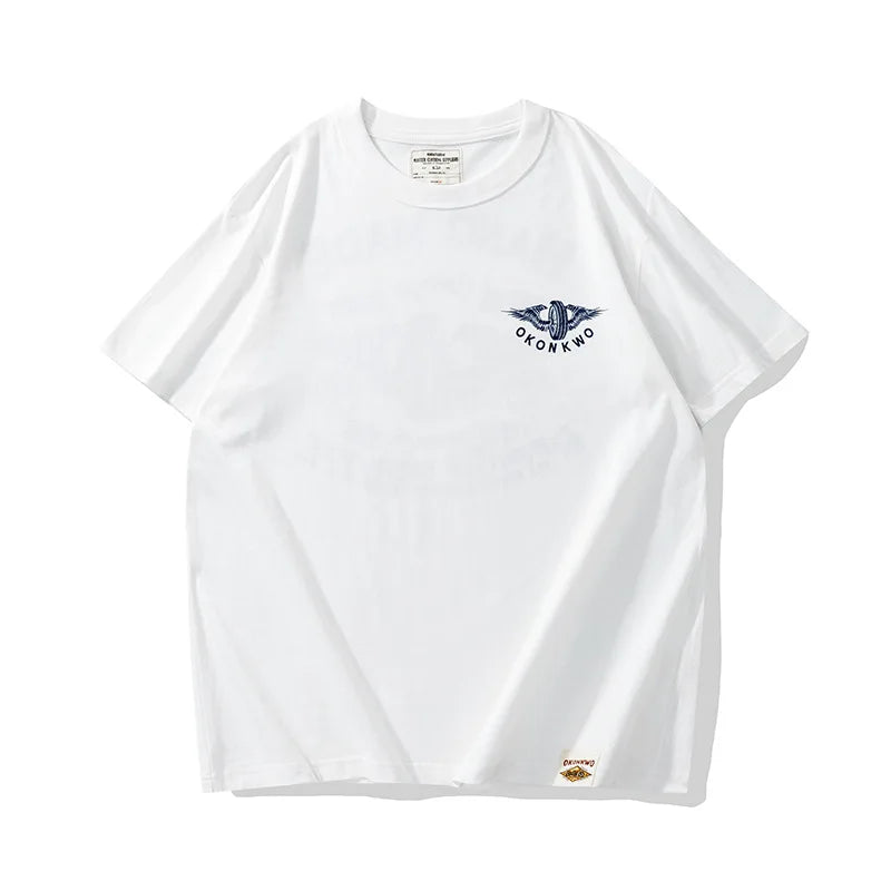 New Summer Fashion Vintage Men Street Flying Wheel Print T-shirt Round Neck Thick Short Sleeve Casual T-Shirt 100% Cotton Street King Limited