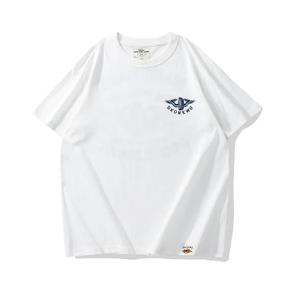 New Summer Fashion Vintage Men Street Flying Wheel Print T-shirt Round Neck Thick Short Sleeve Casual T-Shirt 100% Cotton Street King Limited