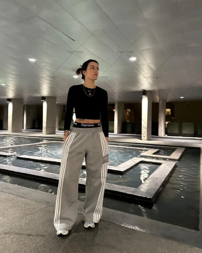 Trendy Brand American Retro Classic Striped Loose Sweatpants Hip-hop Streetwear Y2K Harajuku High-waisted Wide-leg Casual Pants Street King Limited