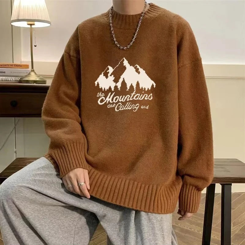 New High Street Graphic Print Knitted Sweater For Men Hip Hop Letter Pullovers Femme 2025 Autumn Casual Y2K Vintage Knitwears Street King Limited