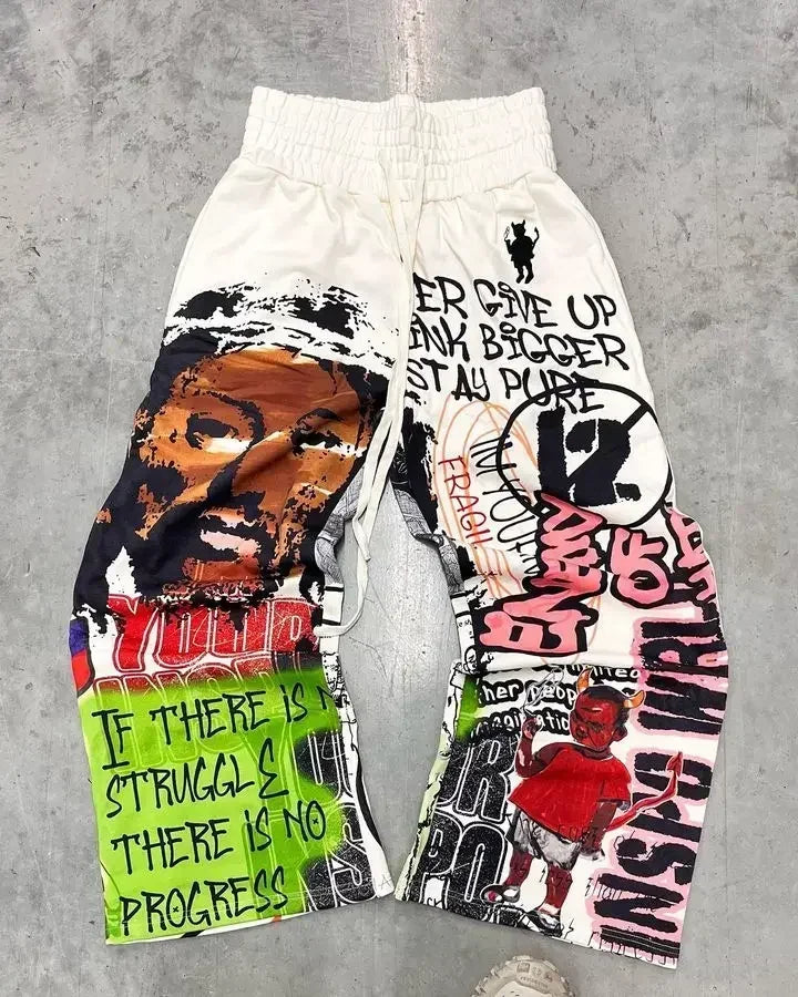 y2k retro camo graphic baggy pants gothic hip hop streetwear sweatpants casual pants womens mens elastic waist jogging trousers unique joggers style 1300