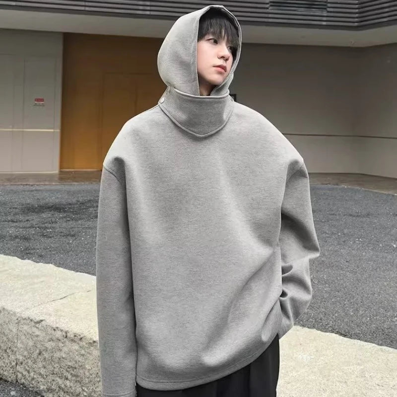 Solid Color Hoodies Men Women Japanese Loose Pullovers Sweatshirt Harajuku Detachable Neck Hoodie Autumn Spring Casual Overcoats Street King Limited