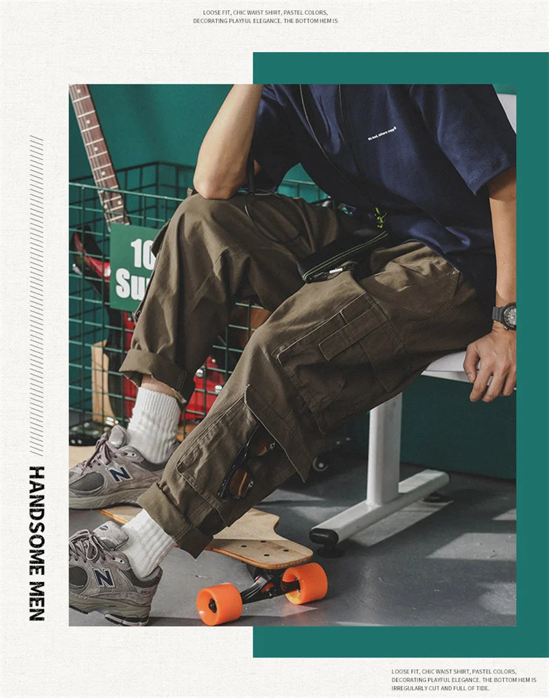 american vintage baggy cargo pants men outdoor sport military tactical sweatpants y2k straight multi pocket overalls trousers unique joggers style 457