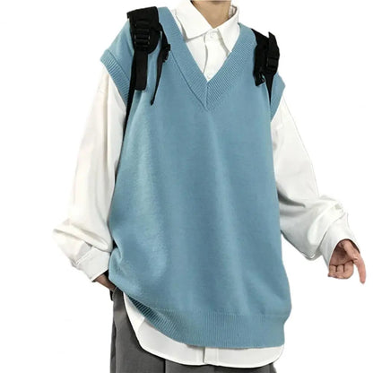 Men Sweater Vest V Neck Solid Color Sleeveless All Match Spring Sweater for School Male Pullovers Men's Clothing Streetwear Street King Limited