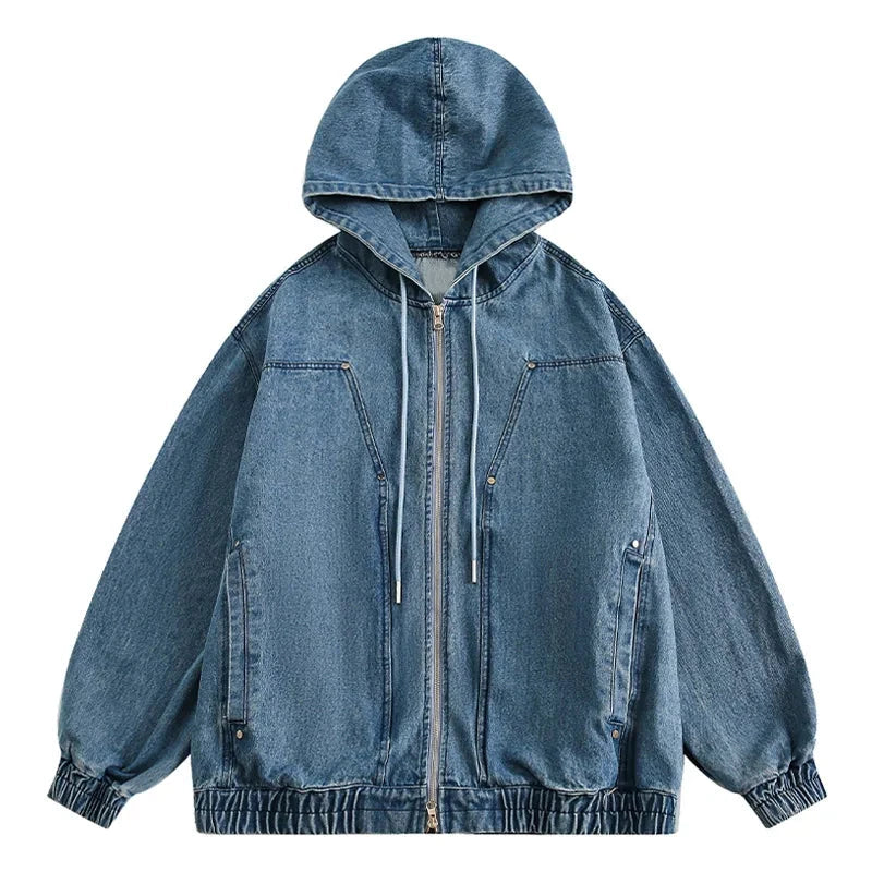 Men Vintage Hoodie Hip Hop Harajuku Denim Jackets Trend Zipper Loose Coats Casual Streetwear Fashion Outwear Unisex Y2K Street King Limited