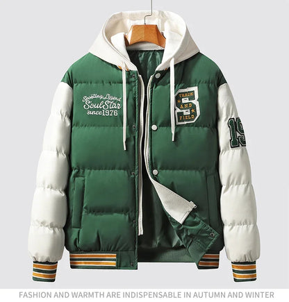 Winter Warm Parka Men Women Hooded Patchwork Baseball Jackets Embroidered Loose Casual Cotton-padded Fashion Outwear Couple New Street King Limited