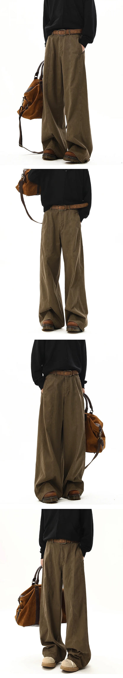 american style vintage wide leg cargo pants mens baggy fashion high street overalls coffee streetwear male mopping trousers unique cargo style 1094
