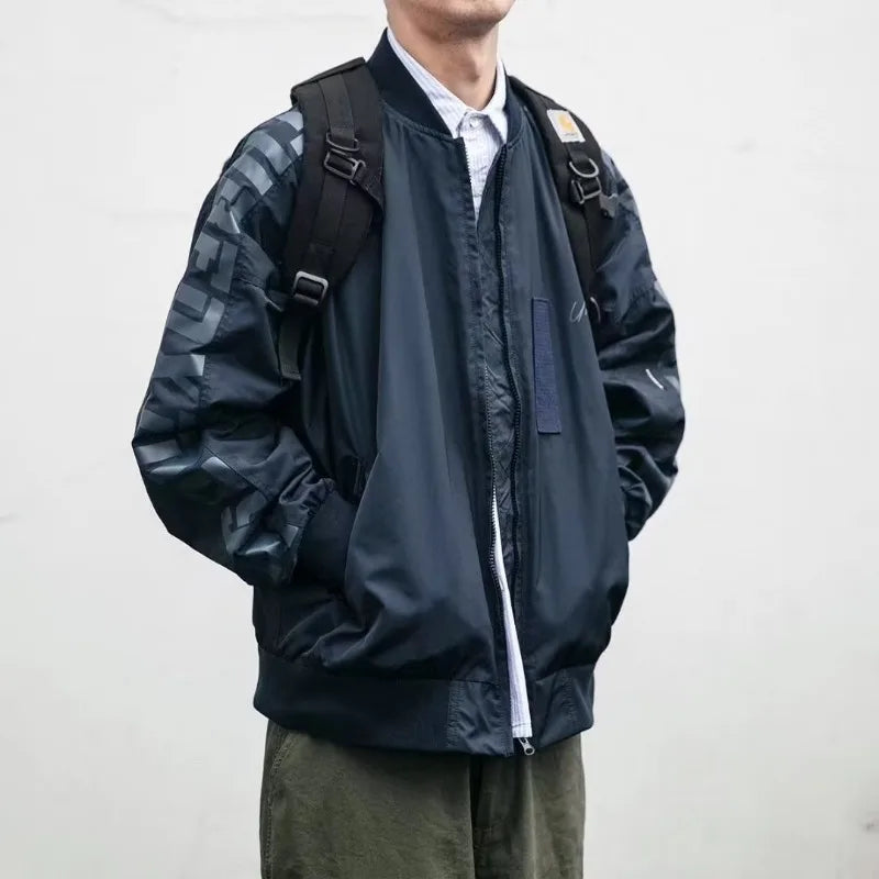 japanese trendy charge jacket mens american pilot windproof tooling coats thin loose letter printed unisex baseball jersey unique default style 2268