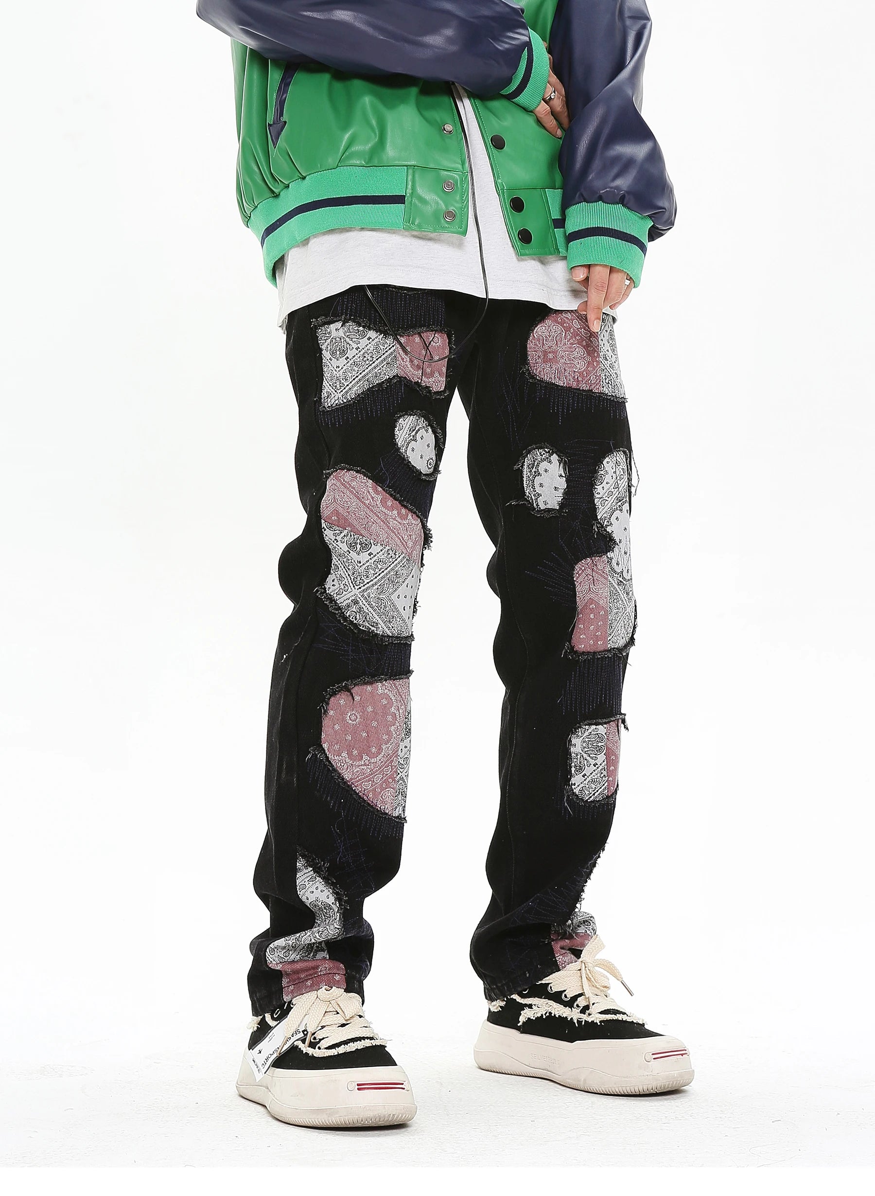 patchwork harajuku denim jeans mens zipper jeans hip hop fashion streetwear new casual straight joggers pants jeans for men unique joggers style 1454
