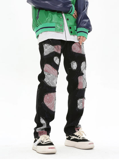 patchwork harajuku denim jeans mens zipper jeans hip hop fashion streetwear new casual straight joggers pants jeans for men unique joggers style 1454